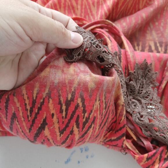 6 Degrees Y2K Boho Red Multi Print Mini Dress Womens XL Vintage Boho Western - Picture 6 of 9